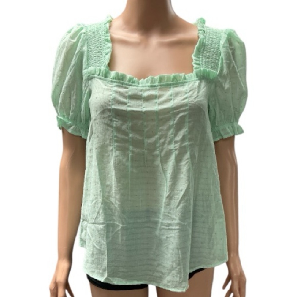 Mine - EC -  Mint Green Puff Sleeve Blouse